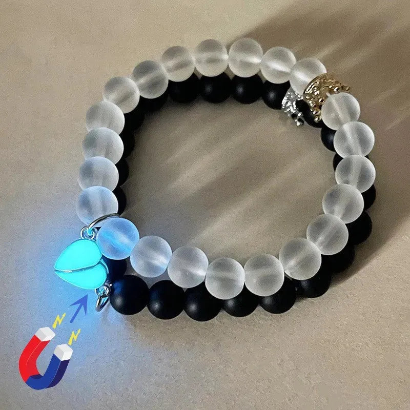 Fashion Jewelry 2pcs Handmade Crown Beaded Charms Bracelet Luminou Heart Glow In The Dark Couple Bracelet For Lover Men Women Fluorescent Gift - Bellarte Enchanté Fashion Jewelry 2pcs Handmade Crown Beaded Charms Bracelet Luminou Heart Glow In The Dark Couple Bracelet For Lover Men Women Fluorescent Gift